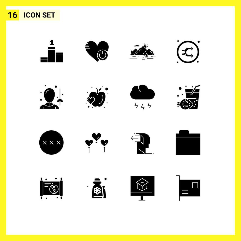 Pack of 16 creative Solid Glyphs of shuffle music mountain mix tree Editable Vector Design Elements