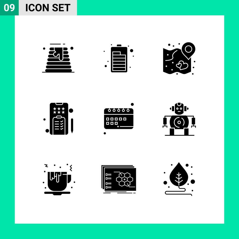 Set of 9 Vector Solid Glyphs on Grid for schedule education love online marketing Editable Vector Design Elements