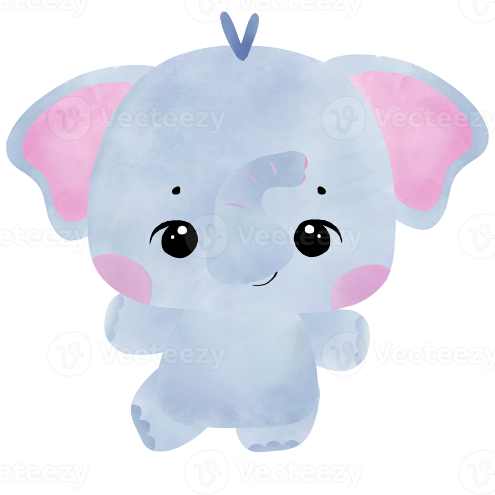 mignon bébé éléphant bleu pastel gesticulant heureux, dansant, sautant, flottant png