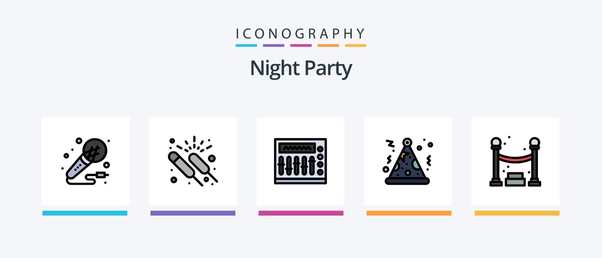 Night Party Line Filled 5 Icon Pack Including party. party. celebration. night. disco. Creative Icons Design vector