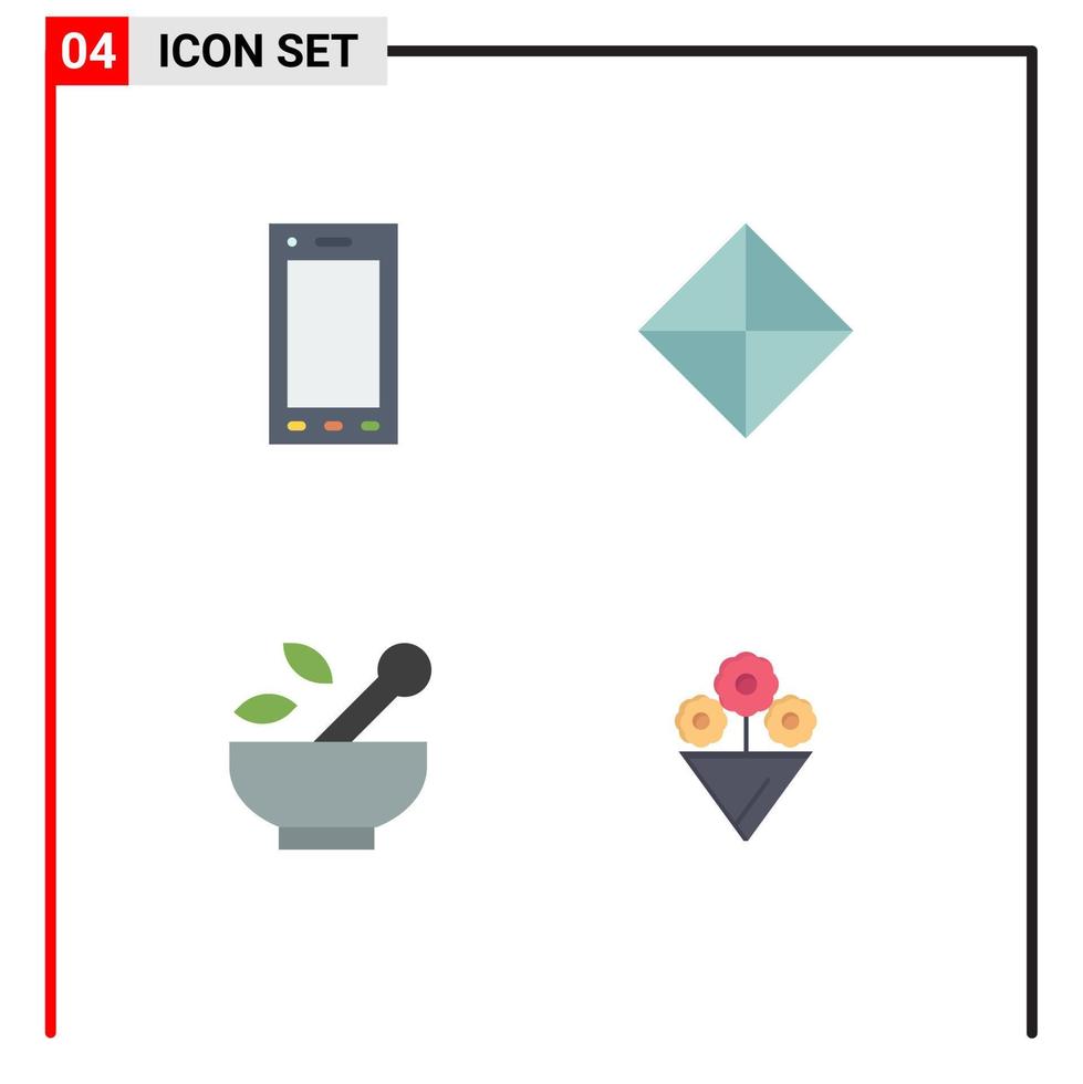 Pack of 4 creative Flat Icons of devices medical tablet symbolism soup Editable Vector Design Elements