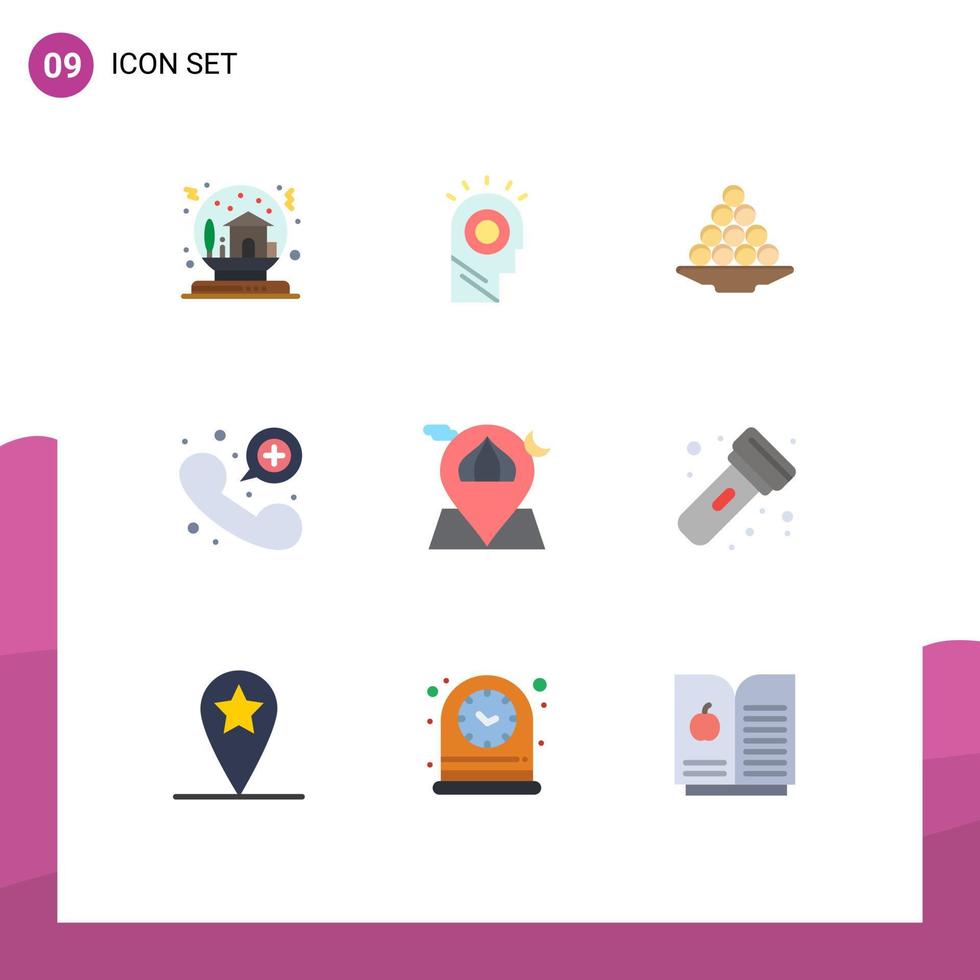 User Interface Pack of 9 Basic Flat Colors of contact treat hat sweet indian Editable Vector Design Elements