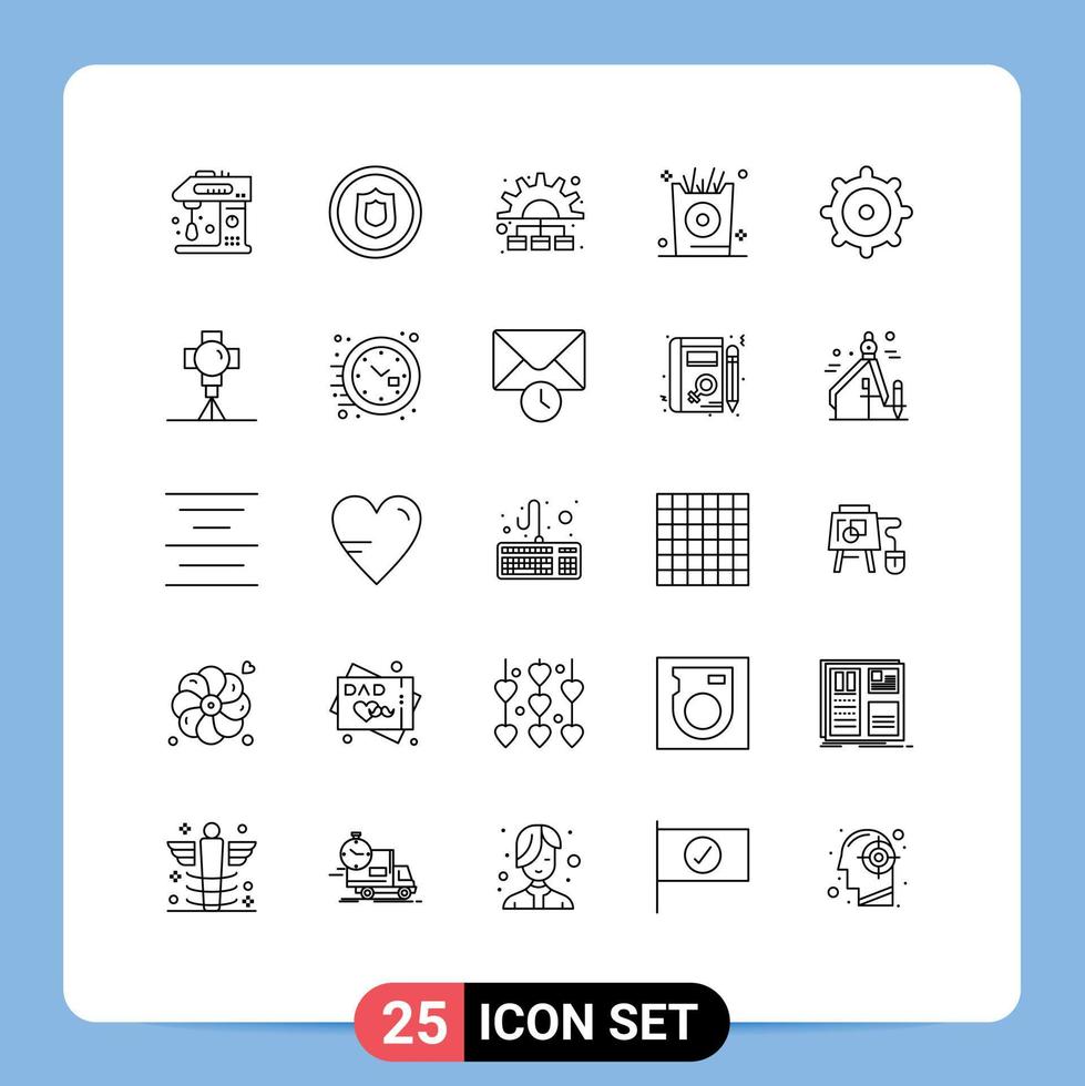 Modern Set of 25 Lines Pictograph of gear kid shield holiday working Editable Vector Design Elements