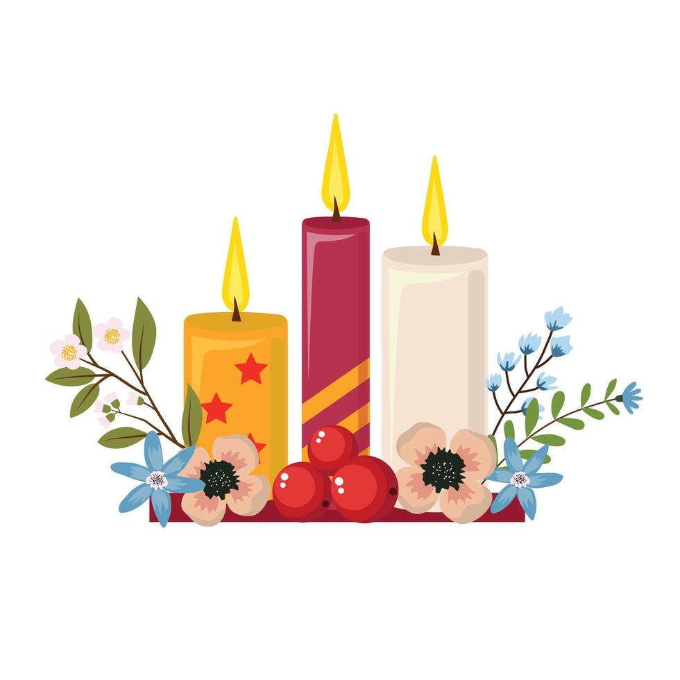 candle light with flower for traditional Christmas decoration vector