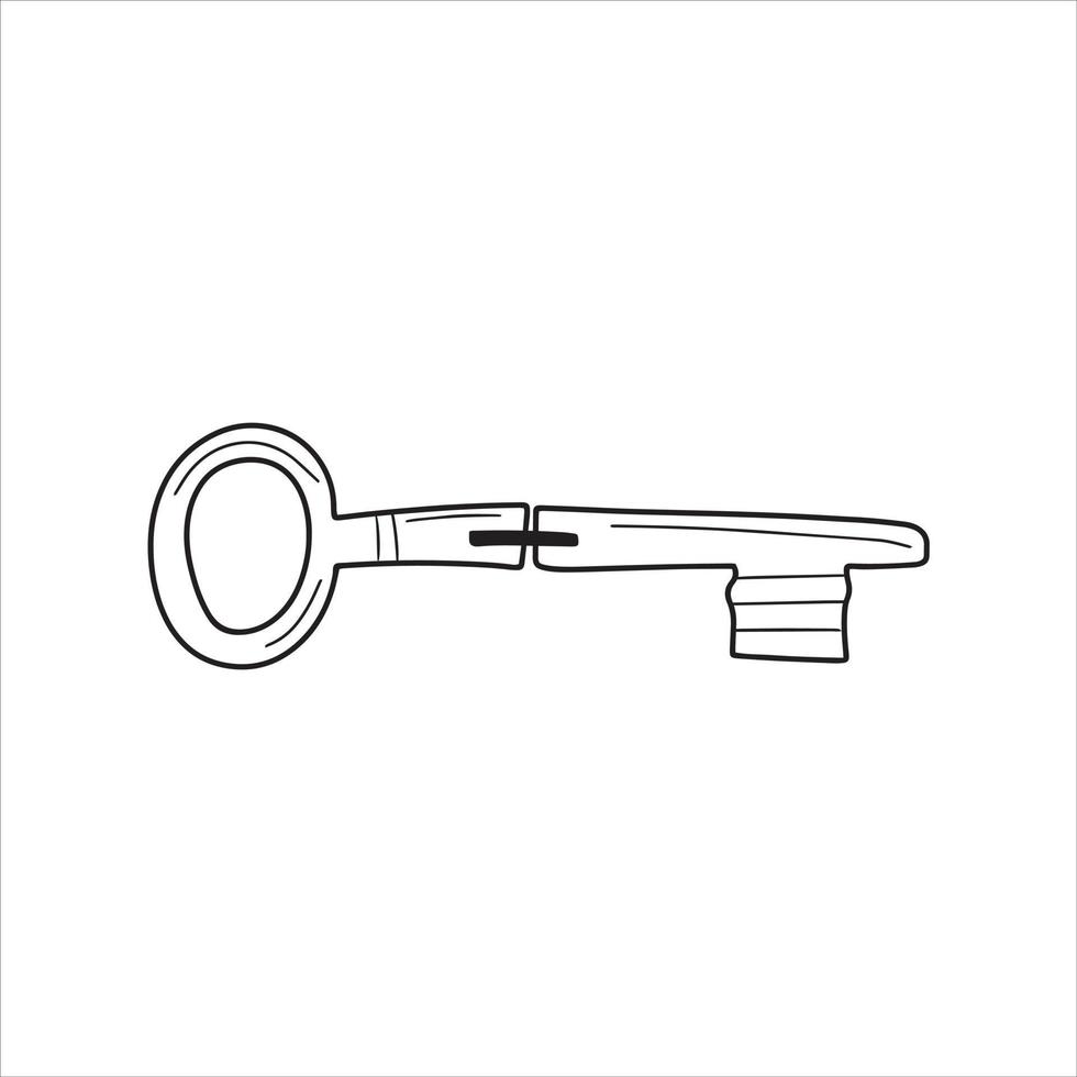 Hand-drawn old key doodle icon. Vector Illustration in cartoon style on white background. Simple drawing