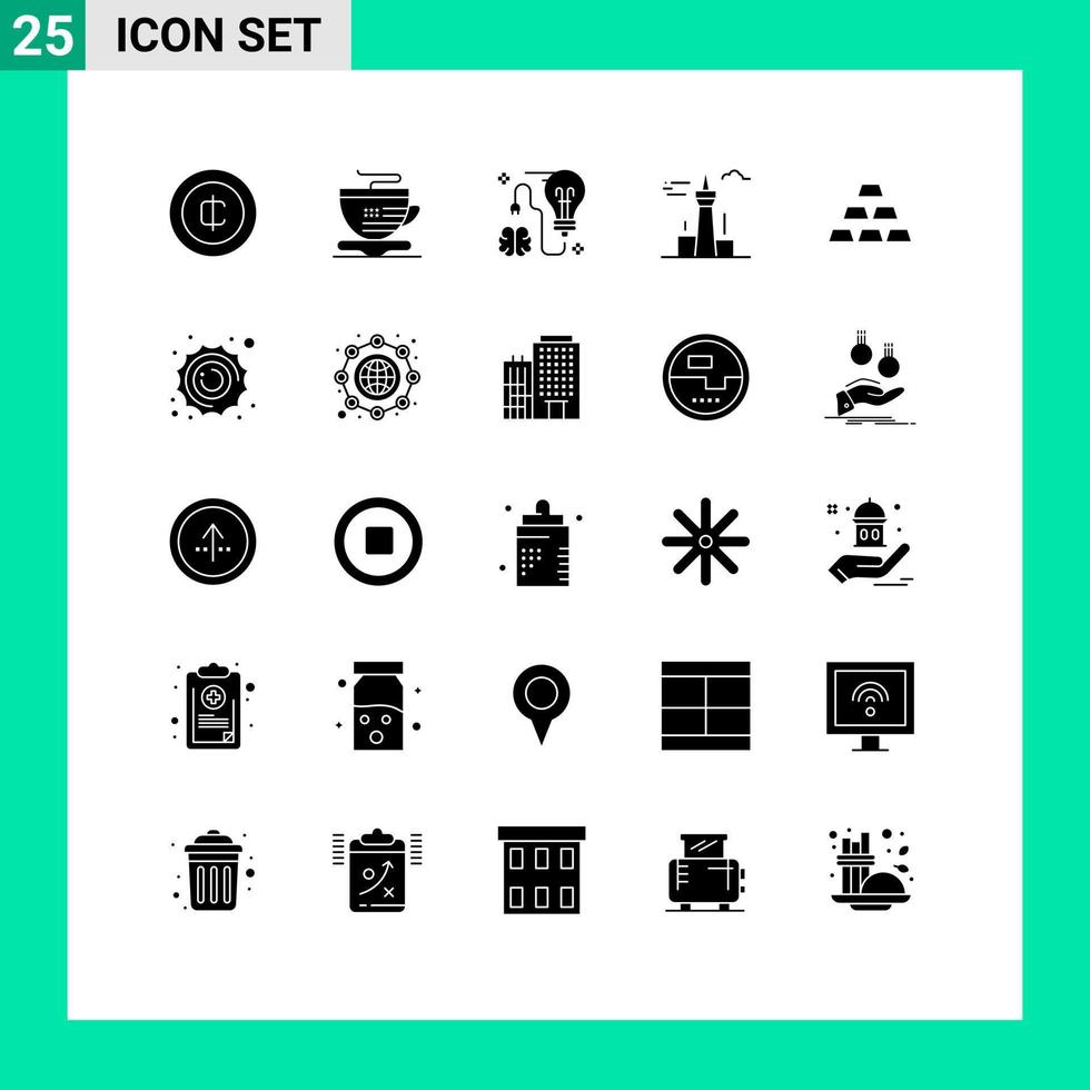 Pack of 25 creative Solid Glyphs of bricks tower storming canada architecture and city Editable Vector Design Elements