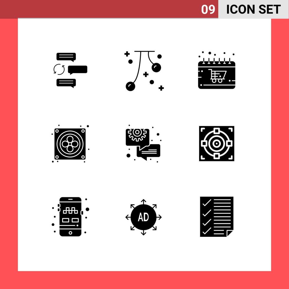 Pictogram Set of 9 Simple Solid Glyphs of fan shop event monday trolley Editable Vector Design Elements