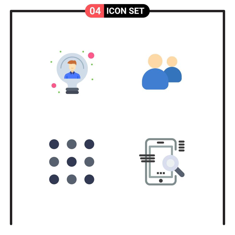 Modern Set of 4 Flat Icons and symbols such as bulb call person group numbers Editable Vector Design Elements