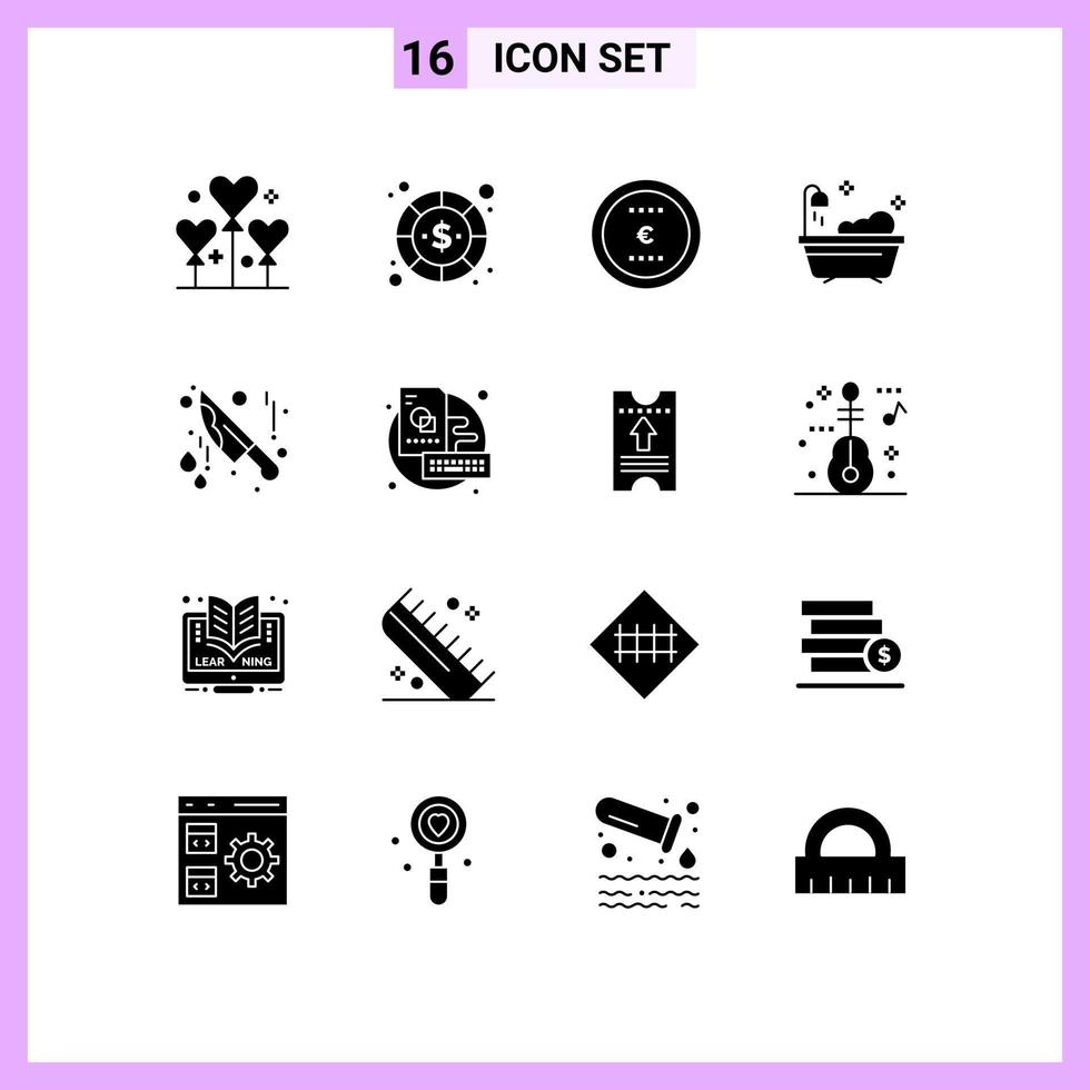 Pictogram Set of 16 Simple Solid Glyphs of halloween shower payment clean office Editable Vector Design Elements