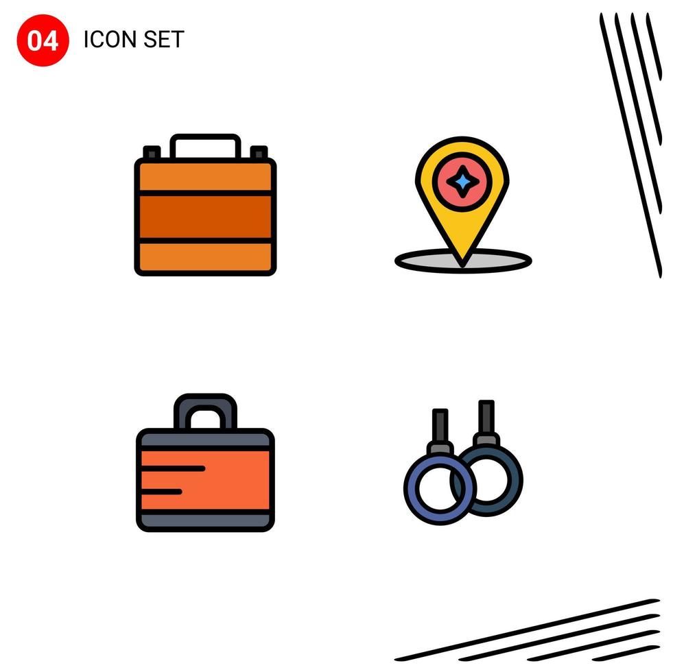 4 4 línea de relleno plano color concepto para sitios web móvil y aplicaciones accesorios bolso ropa tienda Brújula maleta editable vector diseño elementos