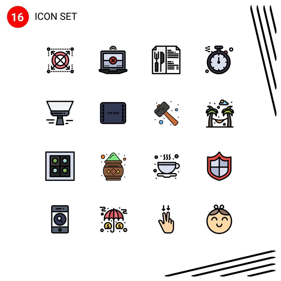 Group of 16 Flat Color Filled Lines Signs and Symbols for end paint brush menu paint north Editable Creative Vector Design Elements