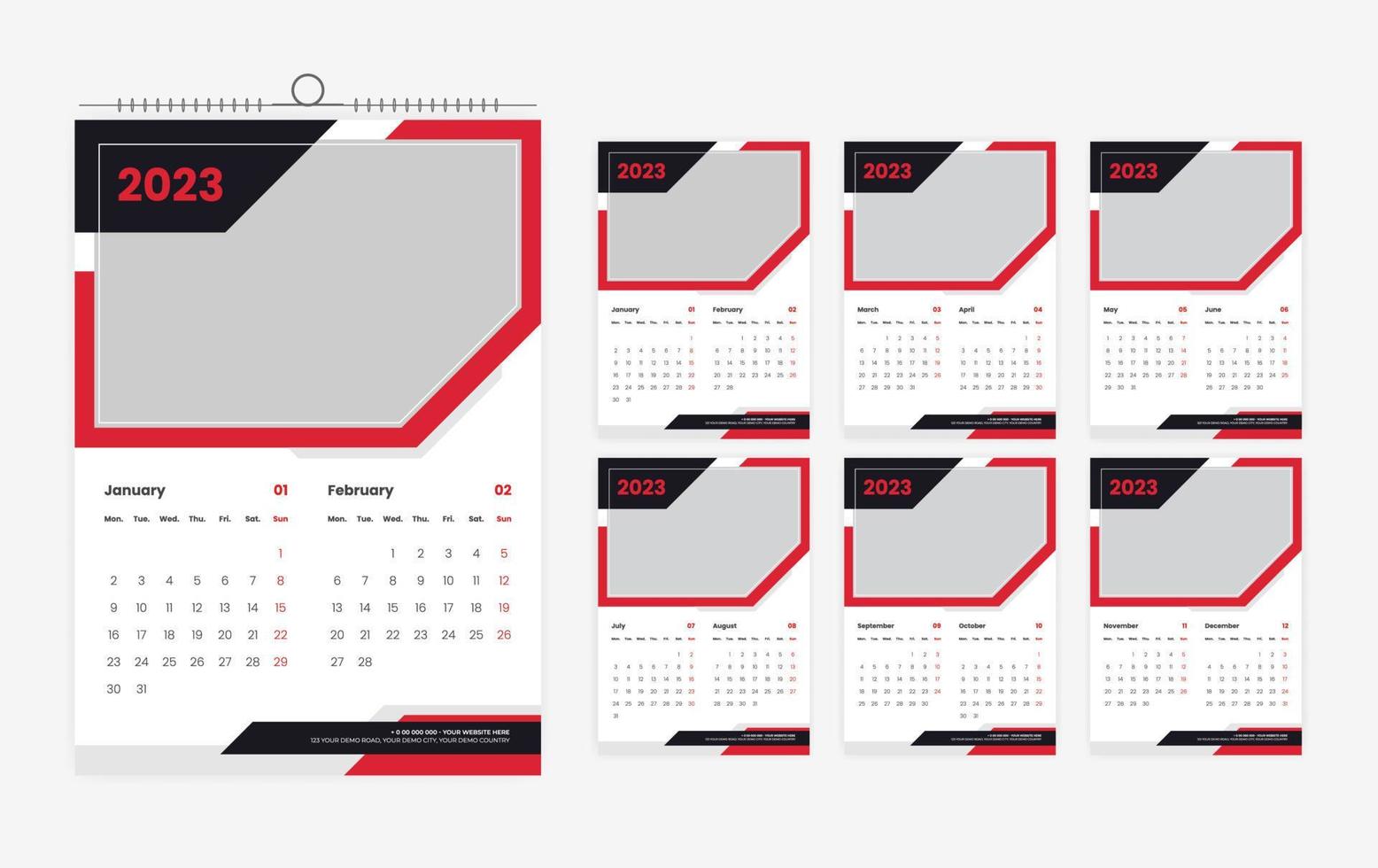 plantilla de diseño de calendario de pared de 12 páginas 2023 vector
