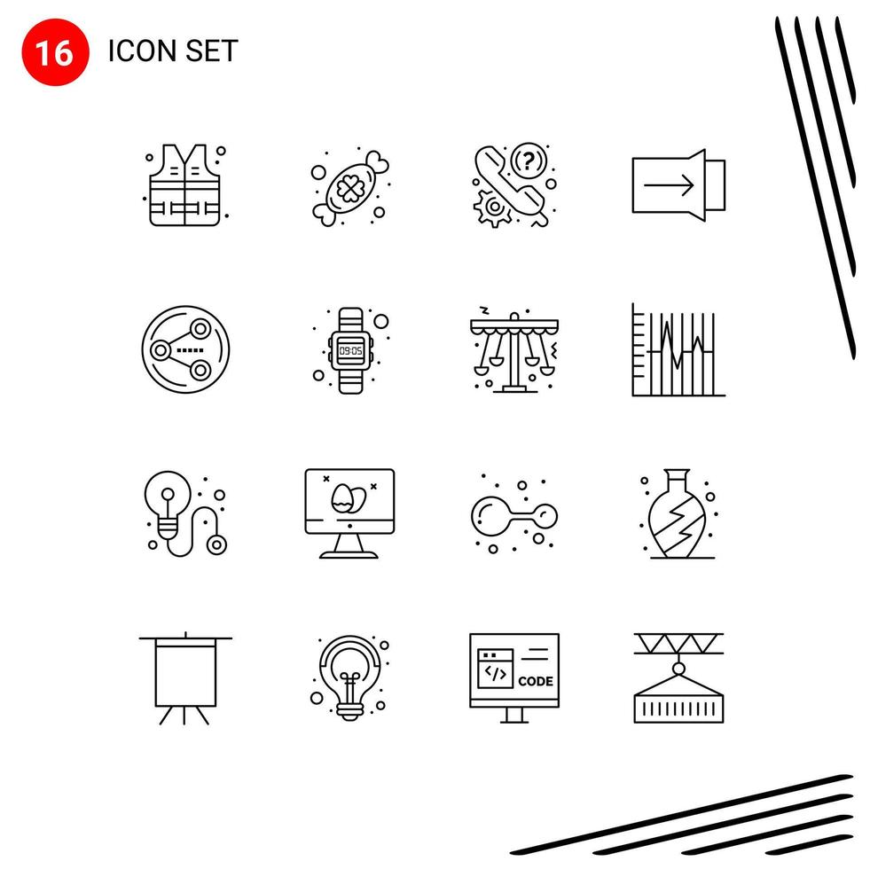 Group of 16 Outlines Signs and Symbols for social share faq touch gesture Editable Vector Design Elements