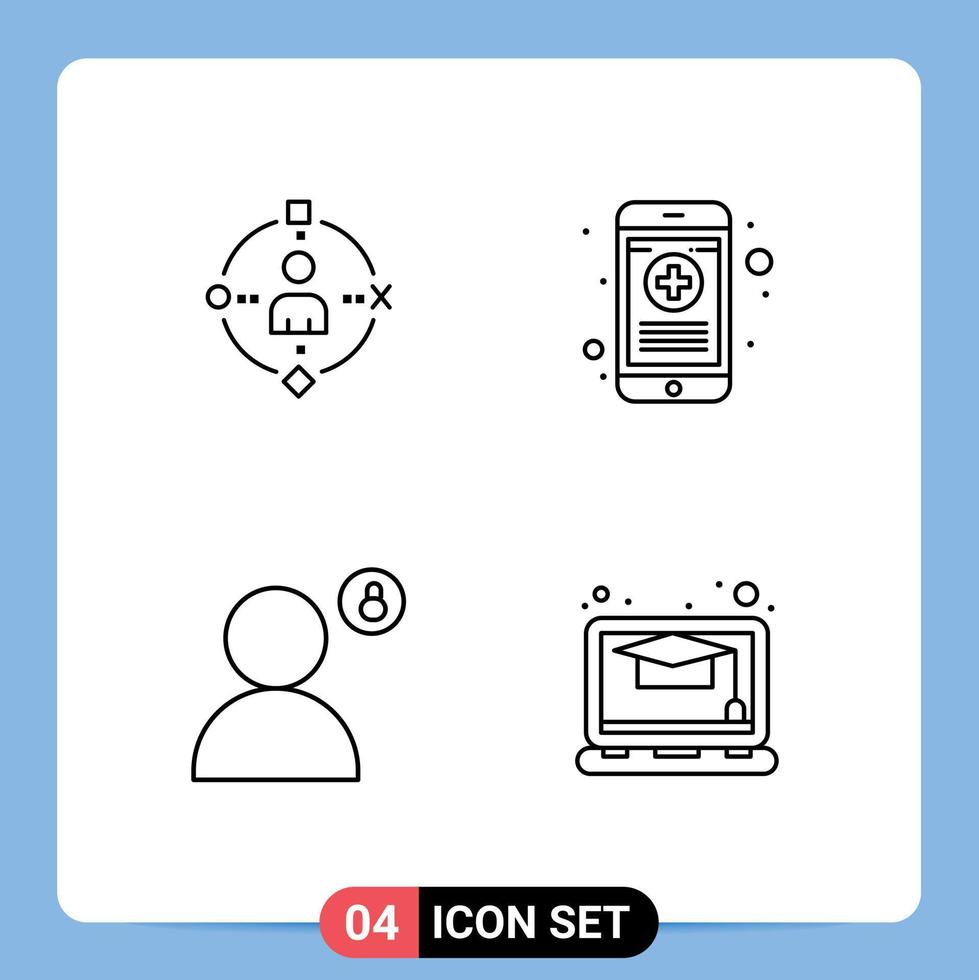 Set of 4 Modern UI Icons Symbols Signs for ambient padlock experiance phone privacy Editable Vector Design Elements