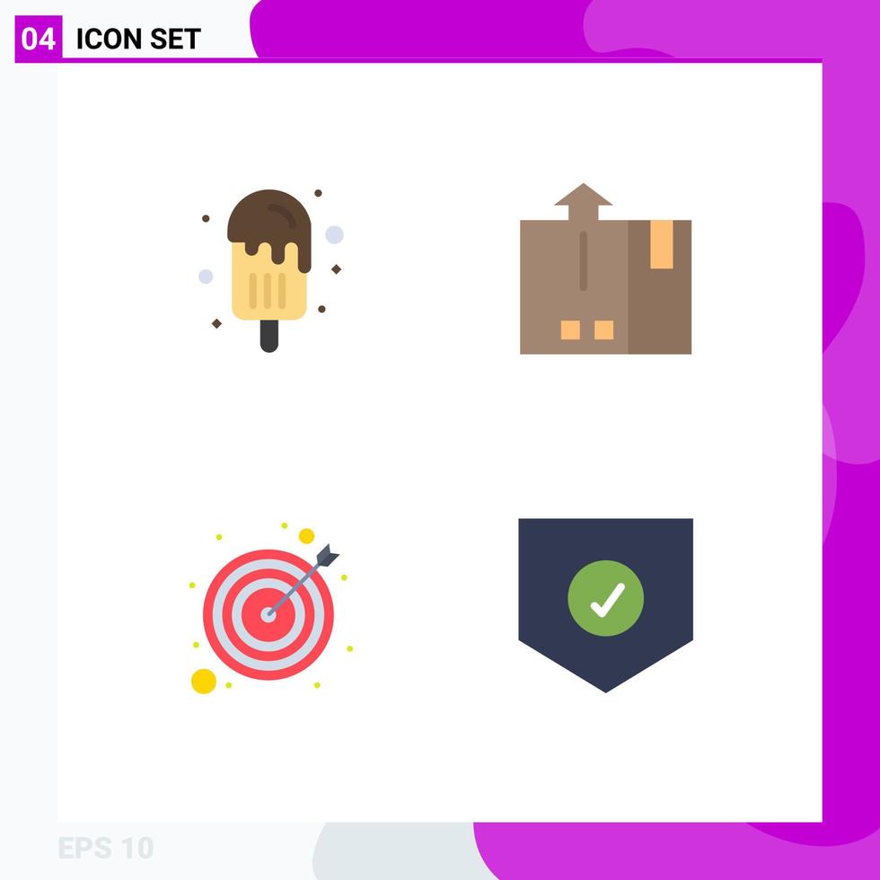 Set of 4 Modern UI Icons Symbols Signs for dessert arrow summer delivery target Editable Vector Design Elements