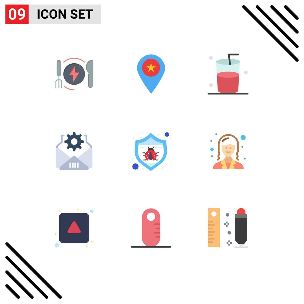 9 Thematic Vector Flat Colors and Editable Symbols of spam protection pin gear mail Editable Vector Design Elements