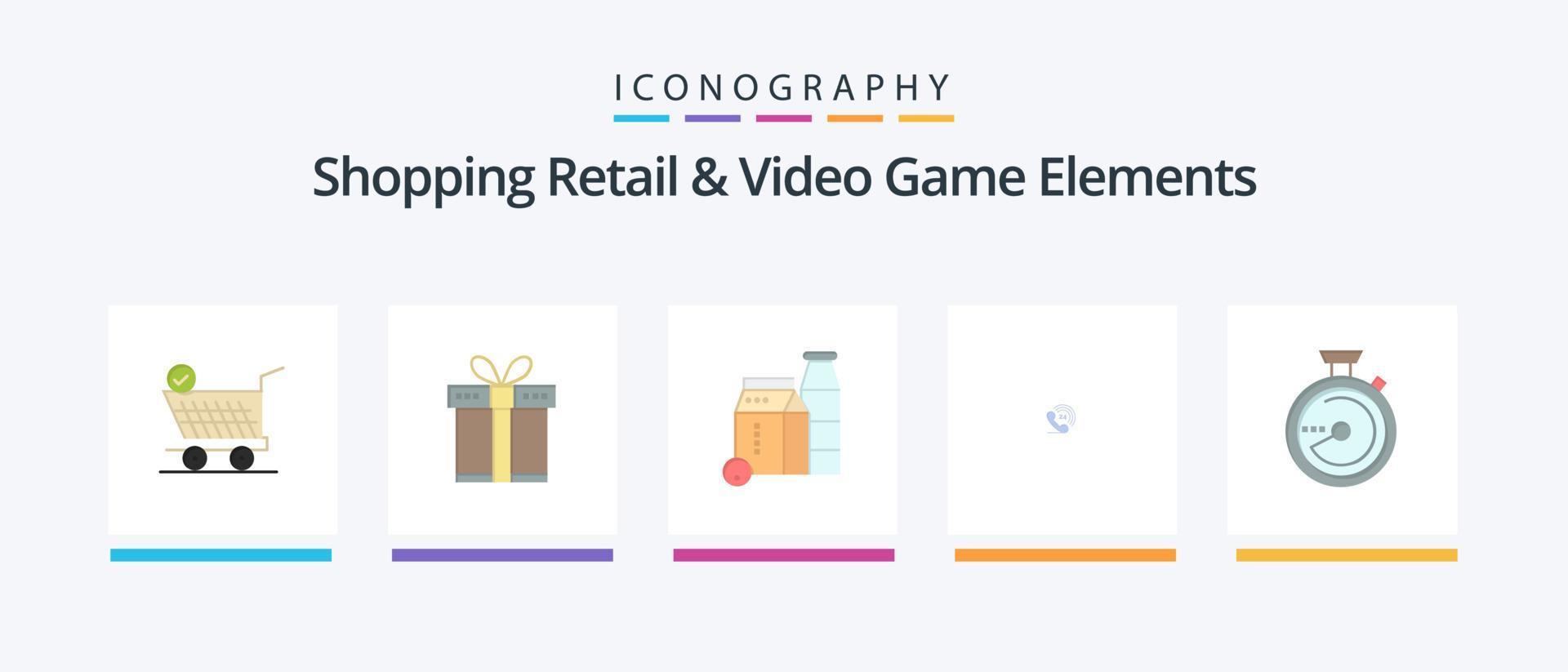 compras Al por menor y vídeo juego elementos plano 5 5 icono paquete incluso navegación. navegar. leche. El sonar. teléfono. creativo íconos diseño vector