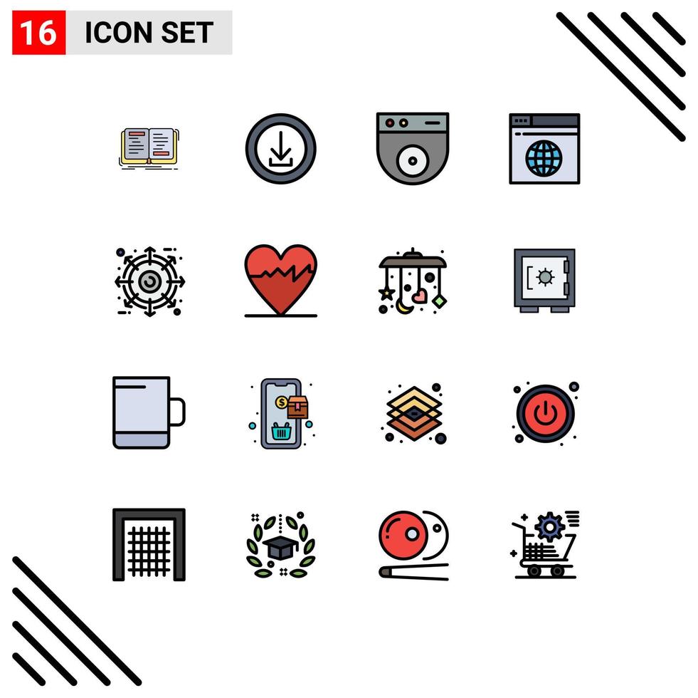 Modern Set of 16 Flat Color Filled Lines Pictograph of external server store network security Editable Creative Vector Design Elements