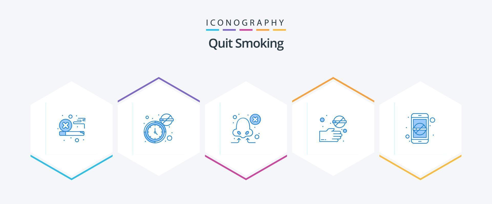 Quit Smoking 25 Blue icon pack including prohibited. cross. time. smoke. forbidden vector
