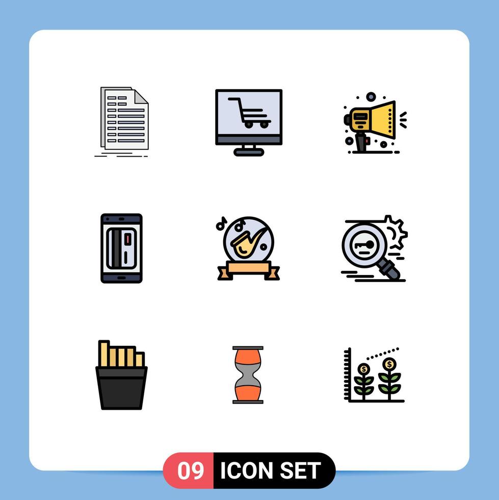 paquete de 9 9 moderno línea de relleno plano colores señales y símbolos para web impresión medios de comunicación tal como digital sin efectivo puesta en marcha tarjeta anuncio editable vector diseño elementos