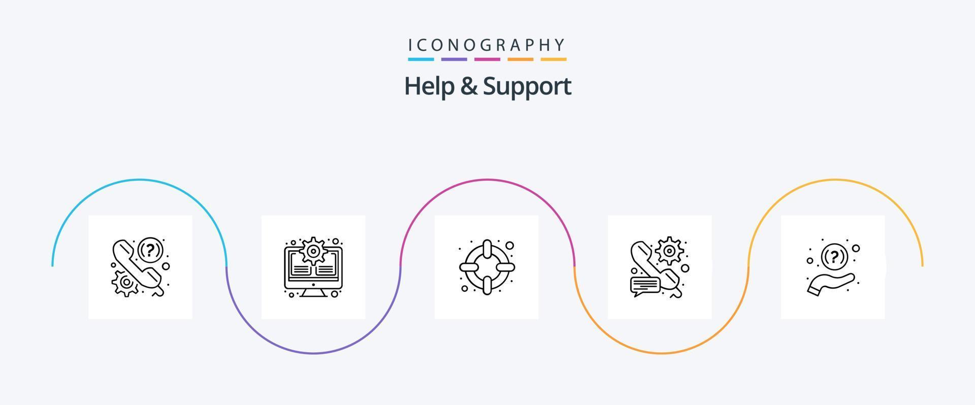 Help And Support Line 5 Icon Pack Including faq. setting. update. preference. call vector