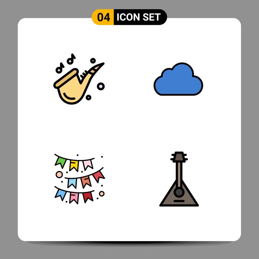 Set of 4 Commercial Filledline Flat Colors pack for instrument flag saxophone storage ribbon Editable Vector Design Elements