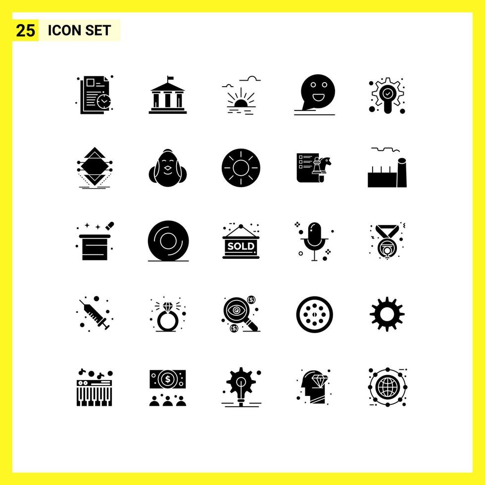 Group of 25 Solid Glyphs Signs and Symbols for search happy sun comment bubble Editable Vector Design Elements