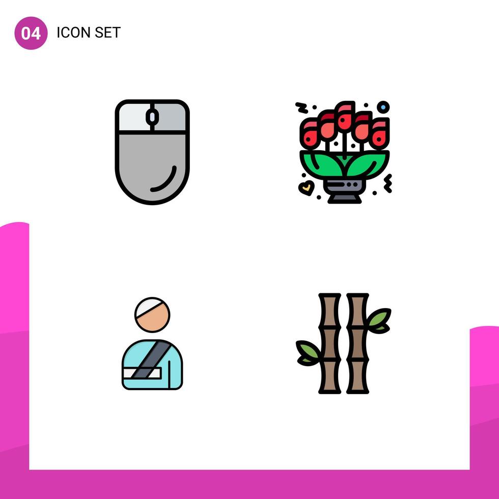 Universal Icon Symbols Group of 4 Modern Filledline Flat Colors of cursor patient mouse love injured Editable Vector Design Elements