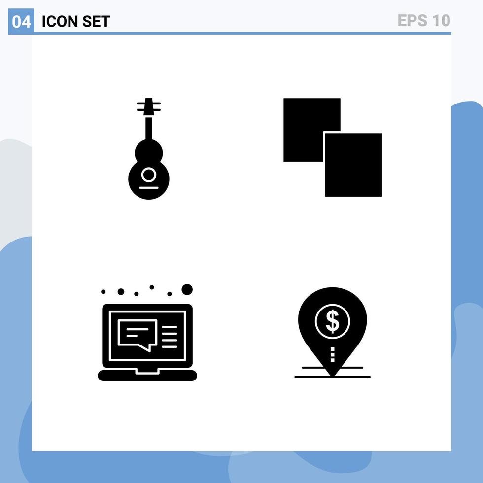 Modern Set of 4 Solid Glyphs Pictograph of audio computer sound copy message Editable Vector Design Elements