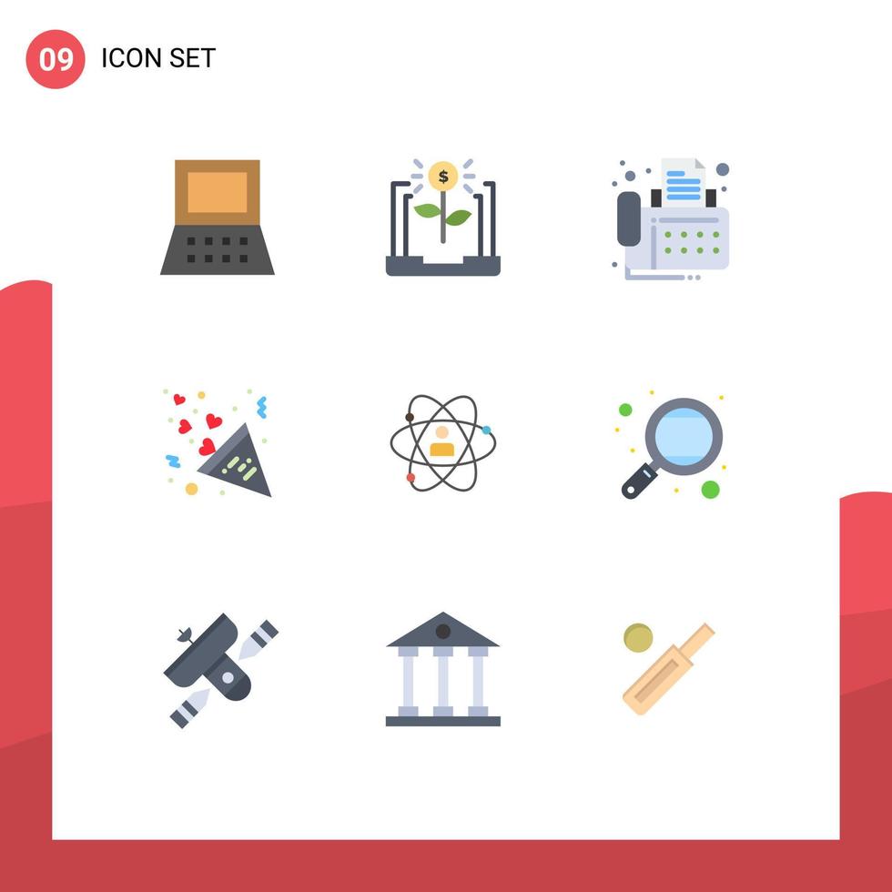 9 User Interface Flat Color Pack of modern Signs and Symbols of growth love connection heart celebration Editable Vector Design Elements
