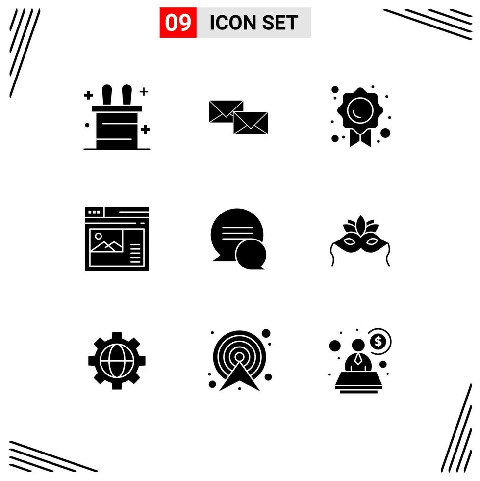 9 Thematic Vector Solid Glyphs and Editable Symbols of chat website certificate web internet Editable Vector Design Elements