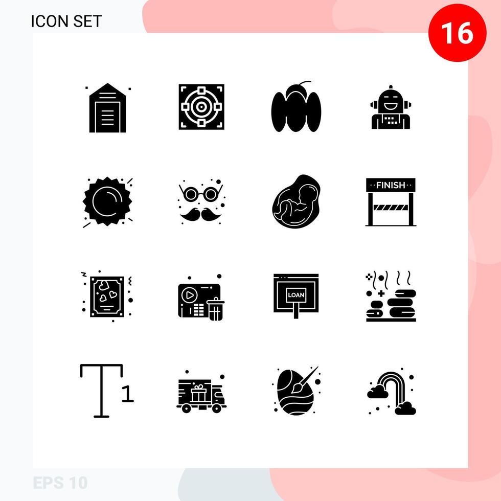 Pack of 16 creative Solid Glyphs of feeling emotion goal artificial vegetables Editable Vector Design Elements