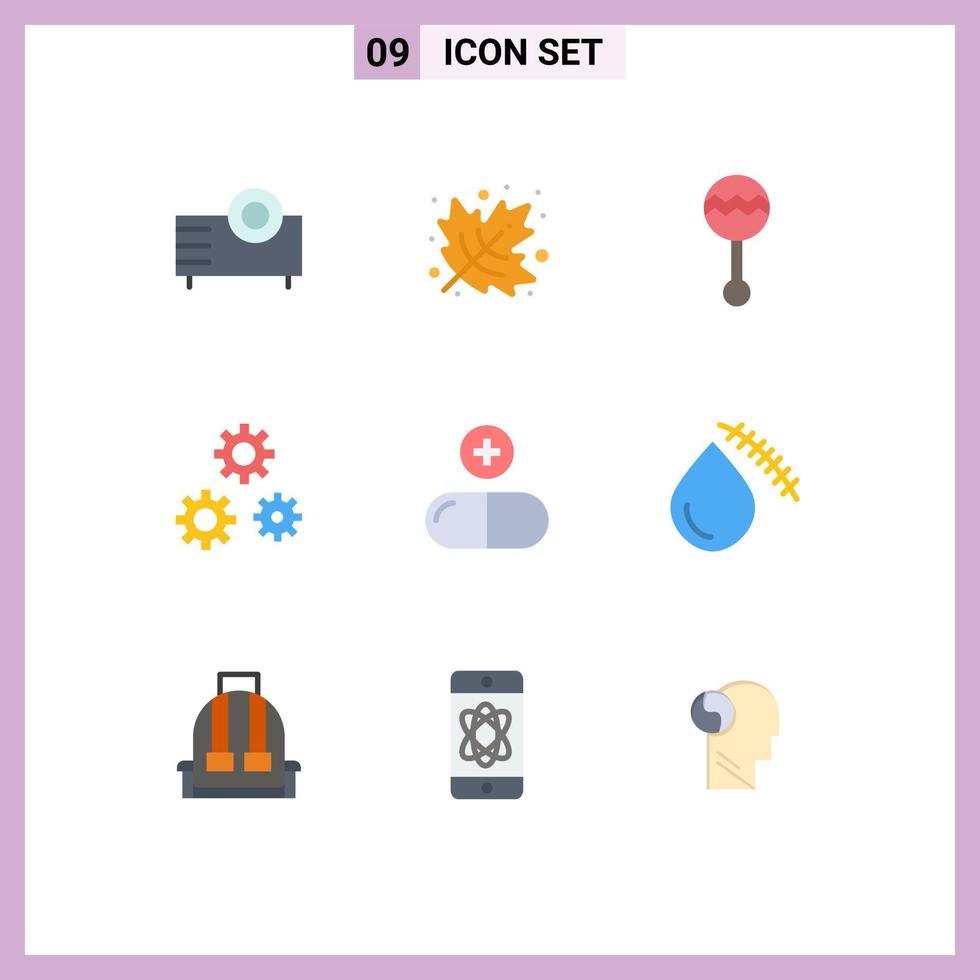 Modern Set of 9 Flat Colors and symbols such as drug preferences audio gears sound Editable Vector Design Elements