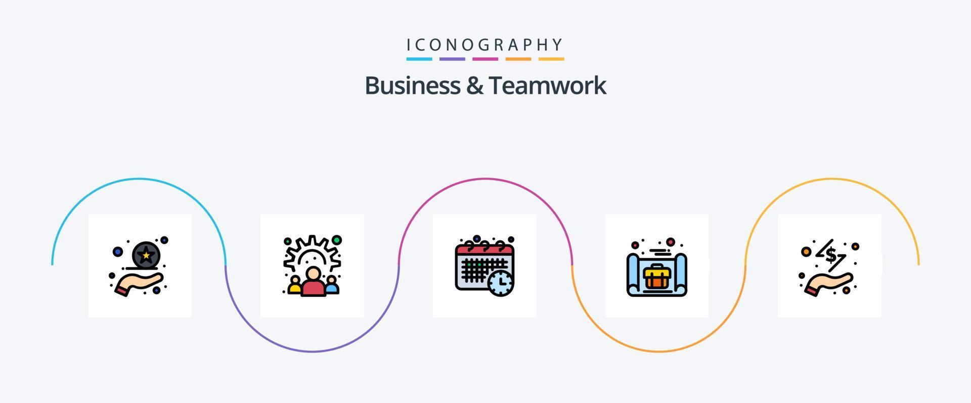 negocio y trabajo en equipo línea lleno plano 5 5 icono paquete incluso mano. negocio. cronograma. plan. negocio plan vector