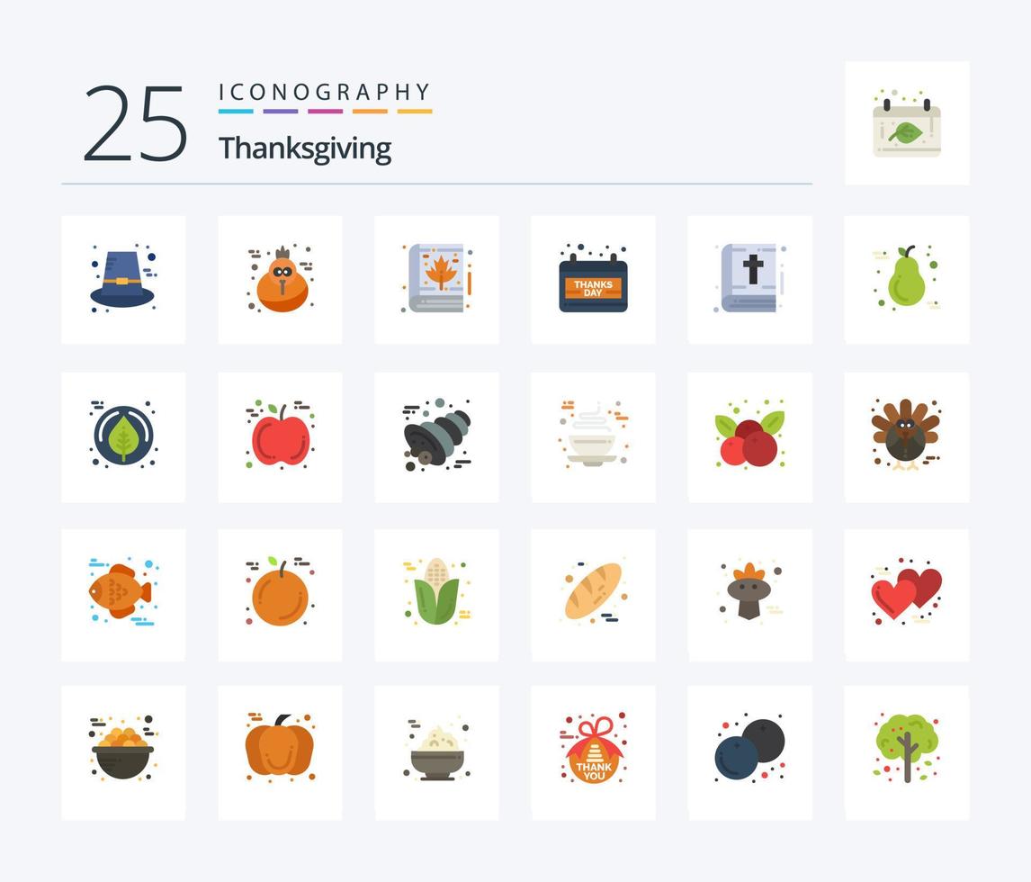 Thanksgiving 25 Flat Color icon pack including note. bible. leaf. thanks day. date vector