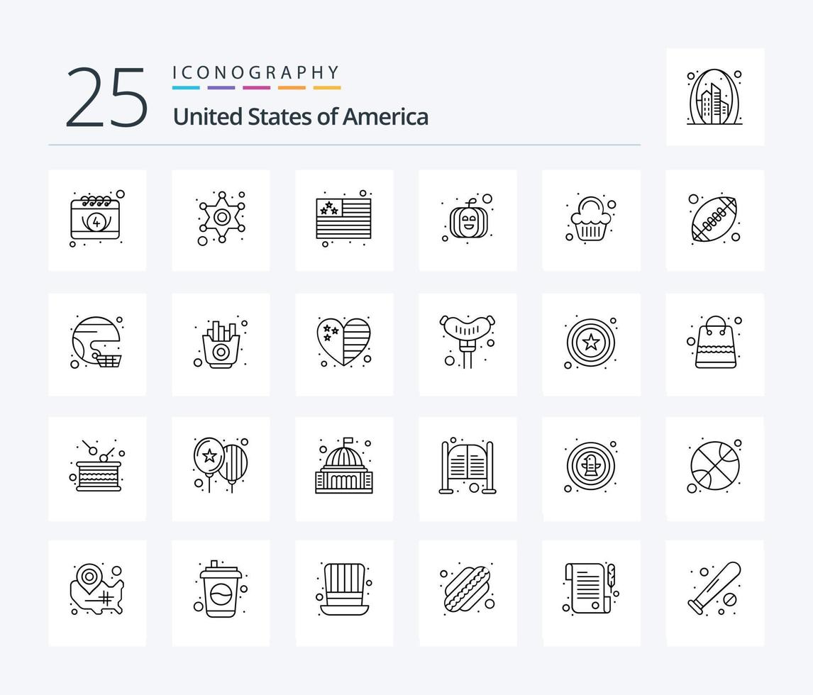 Usa 25 Line icon pack including celebration. party. country. cake. pumpkin vector