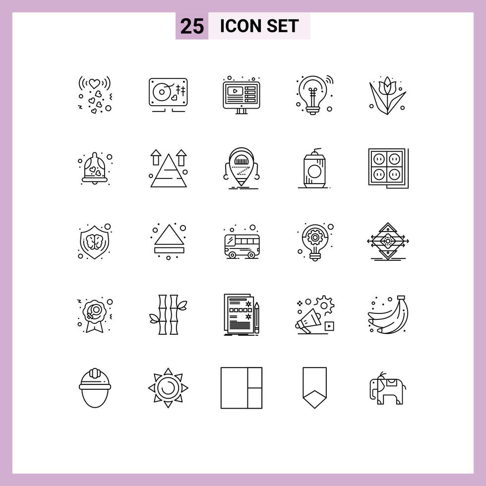 Stock Vector Icon Pack of 25 Line Signs and Symbols for easter smart solution design innovation bulb Editable Vector Design Elements