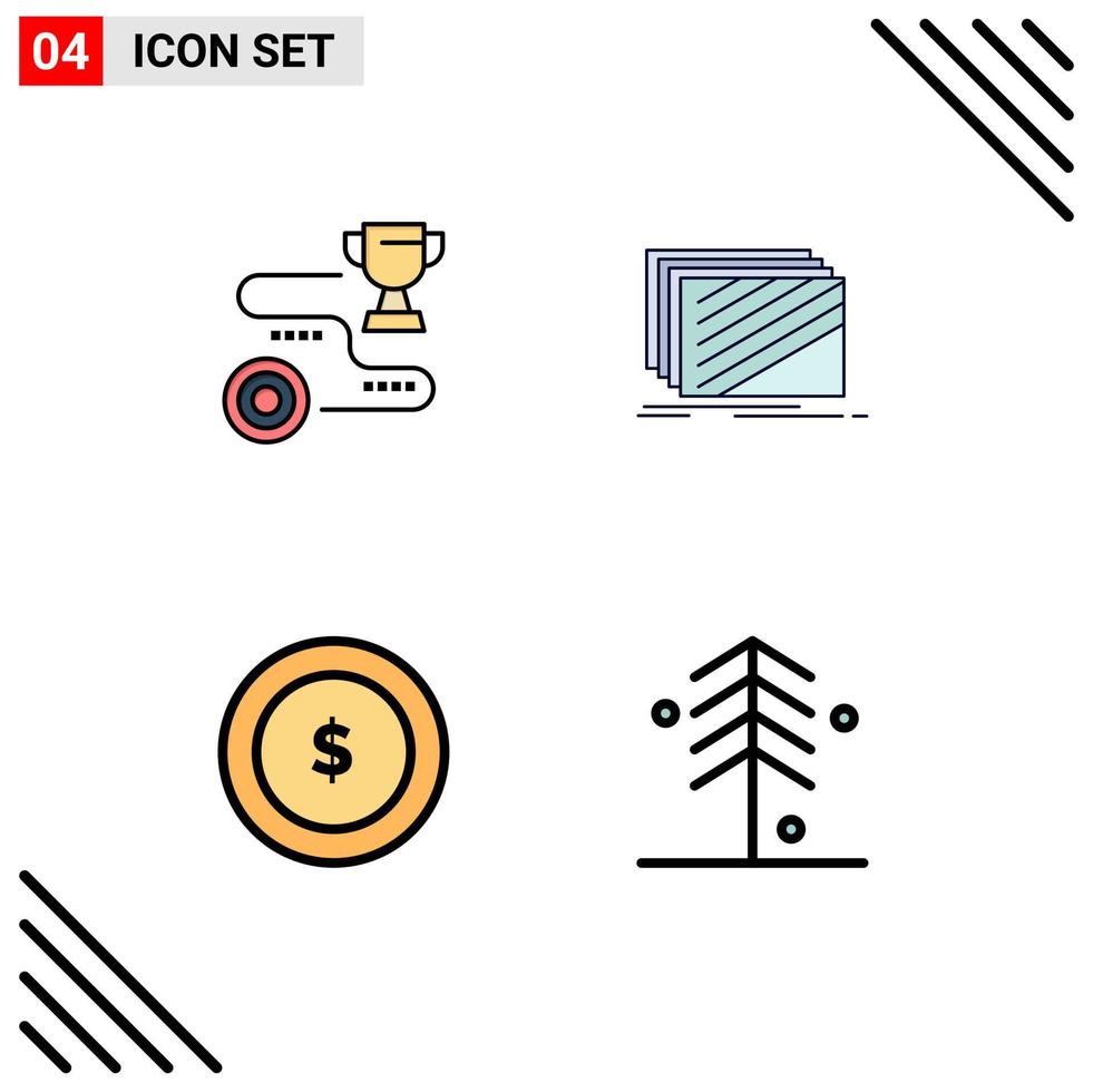 4 Universal Filledline Flat Colors Set for Web and Mobile Applications achievement textures path layer dollar Editable Vector Design Elements