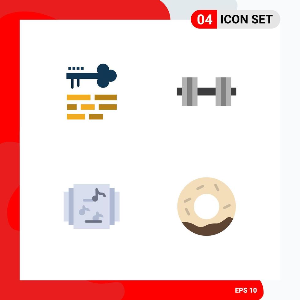 4 Flat Icon concept for Websites Mobile and Apps key library login gym bread Editable Vector Design Elements