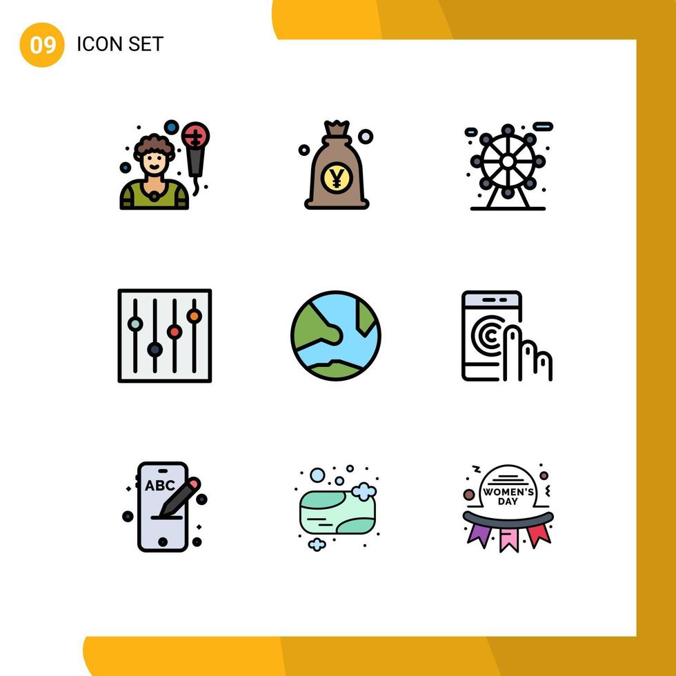 Pack of 9 Modern Filledline Flat Colors Signs and Symbols for Web Print Media such as online develop city app options Editable Vector Design Elements