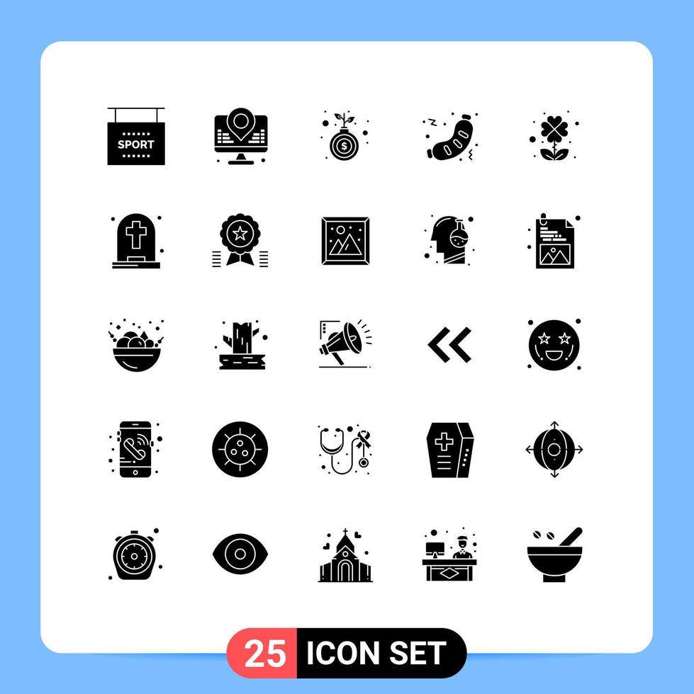 Mobile Interface Solid Glyph Set of 25 Pictograms of clover junk bag food barbecue Editable Vector Design Elements