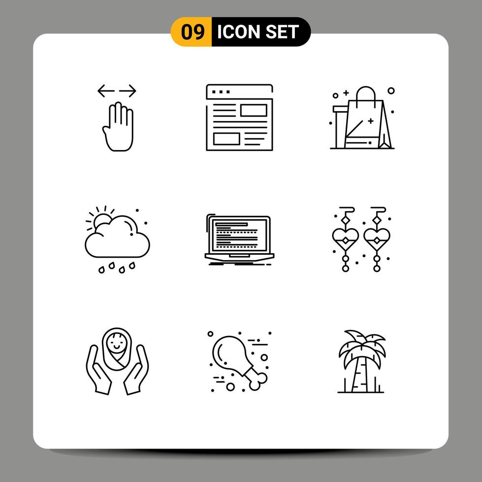 Stock Vector Icon Pack of 9 Line Signs and Symbols for weather cloud layout eid new Editable Vector Design Elements