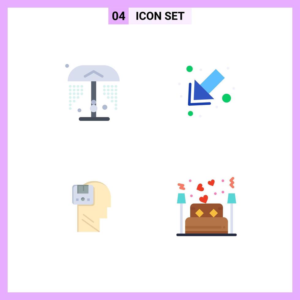 Editable Vector Line Pack of 4 Simple Flat Icons of shower user arrow memory bed Editable Vector Design Elements