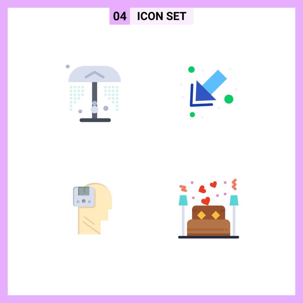 Editable Vector Line Pack of 4 Simple Flat Icons of shower user arrow memory bed Editable Vector Design Elements