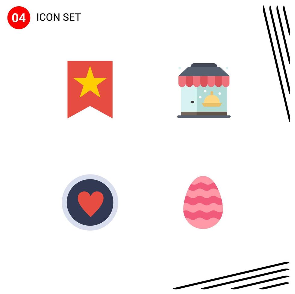 Group of 4 Flat Icons Signs and Symbols for bookmark heart city food decoration Editable Vector Design Elements