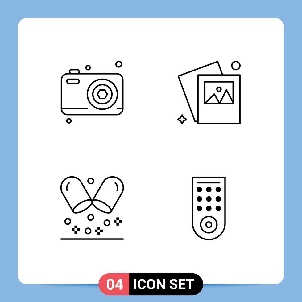 Pack of 4 Modern Filledline Flat Colors Signs and Symbols for Web Print Media such as dad medical camera photo remote Editable Vector Design Elements