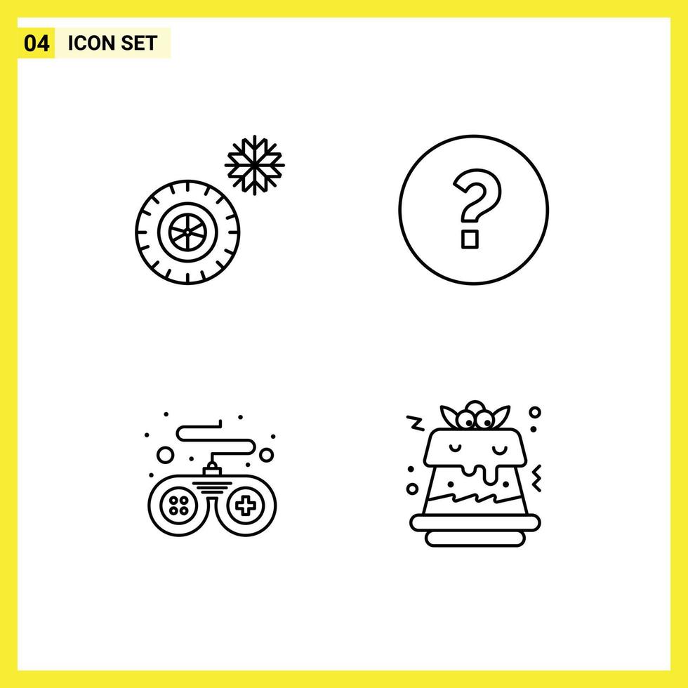 Pictogram Set of 4 Simple Filledline Flat Colors of tires cake circle controller food Editable Vector Design Elements