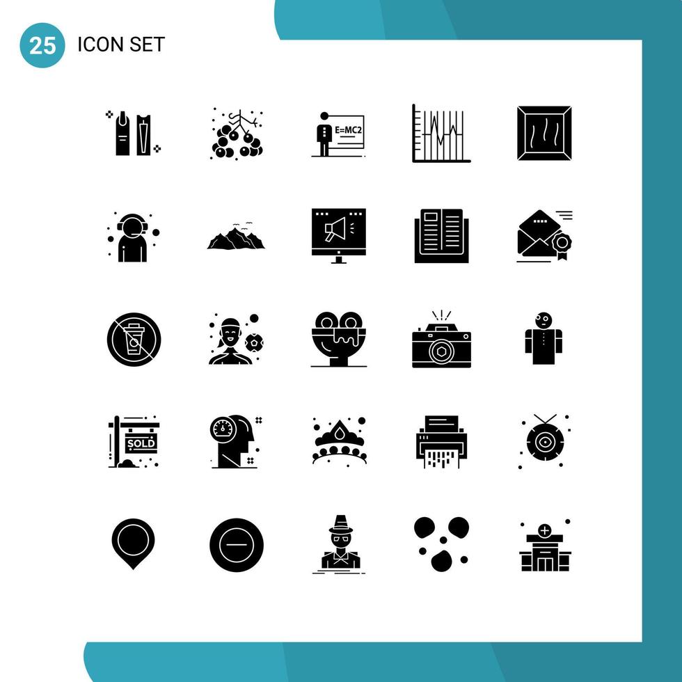 Pack of 25 creative Solid Glyphs of recovery statistics fruit report room Editable Vector Design Elements