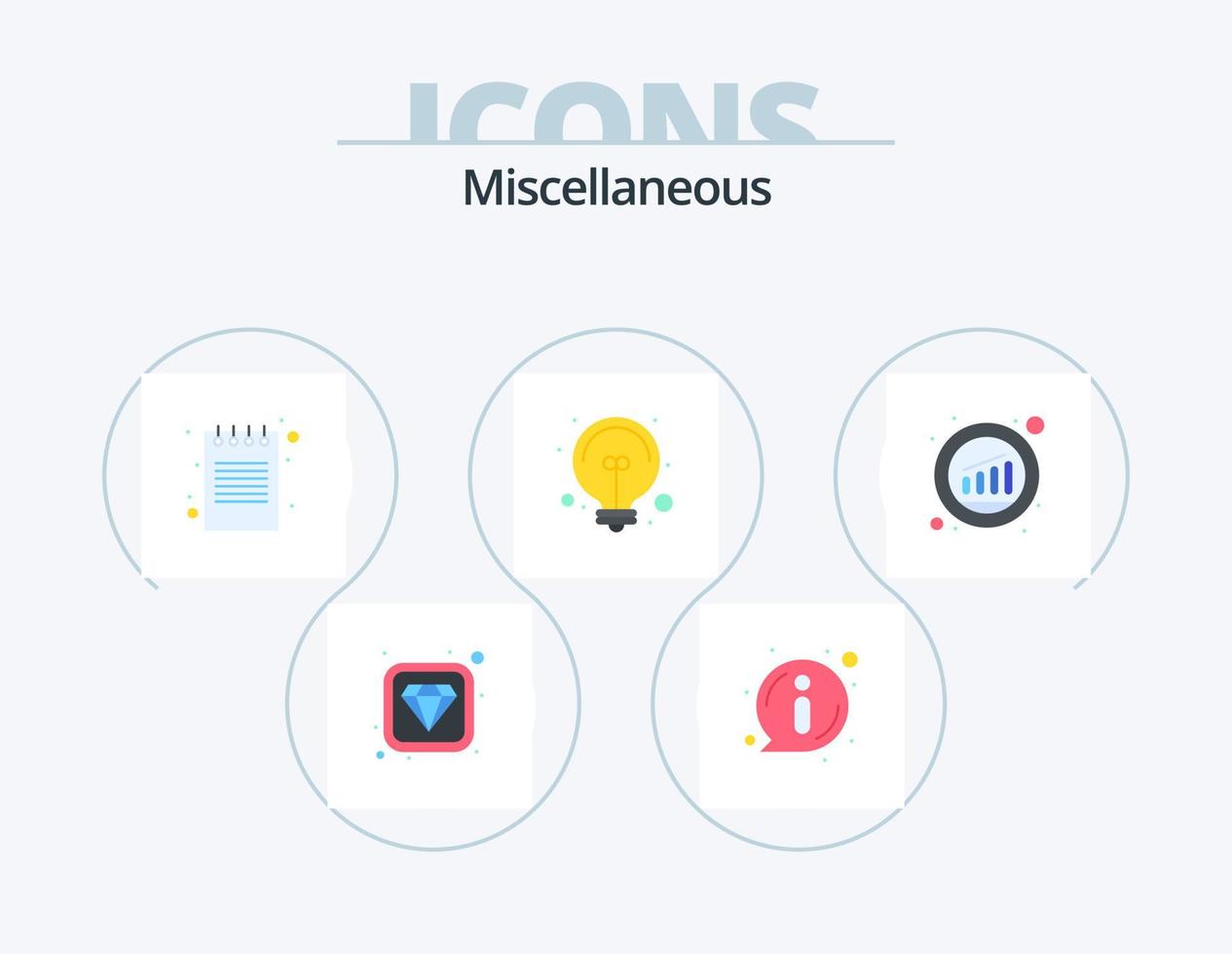 Miscellaneous Flat Icon Pack 5 Icon Design. chart. book. light. bulb vector