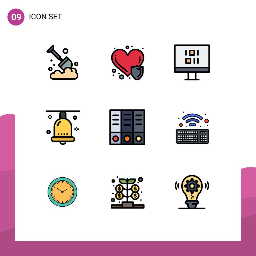 9 Universal Filledline Flat Colors Set for Web and Mobile Applications binder thanksgiving computer festival celebration Editable Vector Design Elements